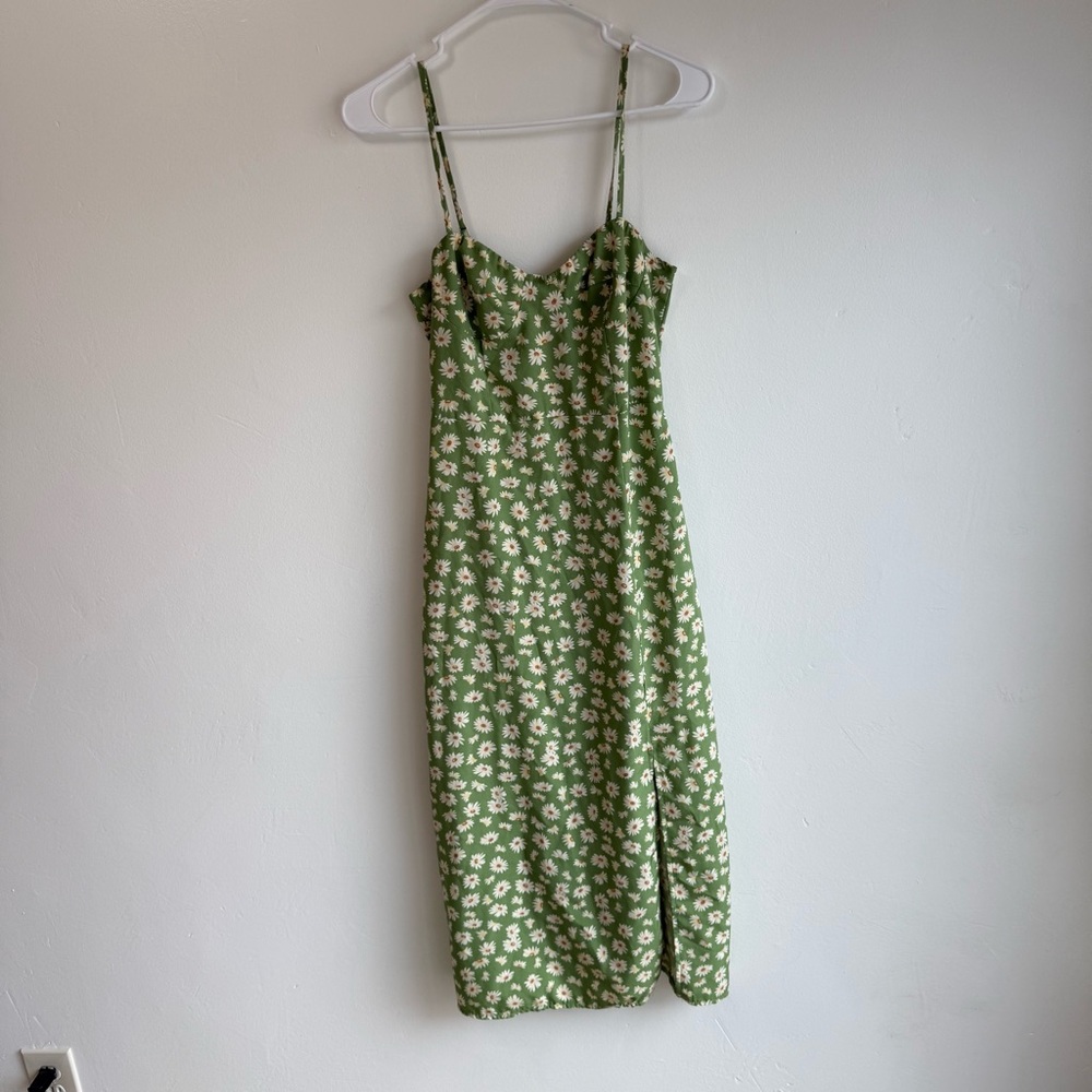 Nasty Gal Casual Green Floral Slit Midi Dress